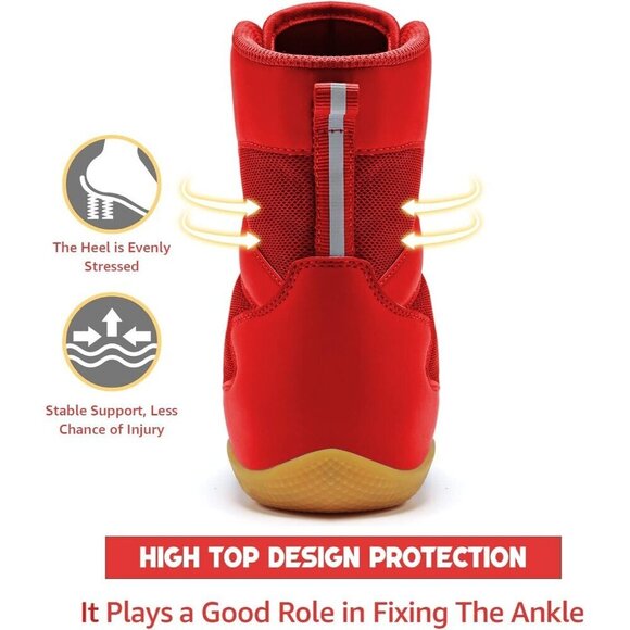 ?Men Red Wrestling Shoes Boxing Shoes High Top Fitness Zero Drop Sole Sneakers main image 6